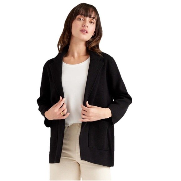 New Quince Black Organic Cotton Knit Sweater Blazer Size Small Retail $198 - Picture 2 of 13